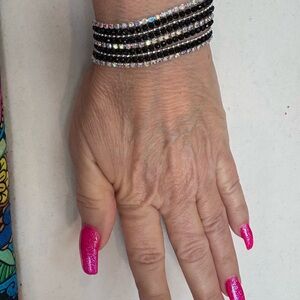 Elegant Black and Silver Bracelet rhinestones with magnetic clasp.custom sizes